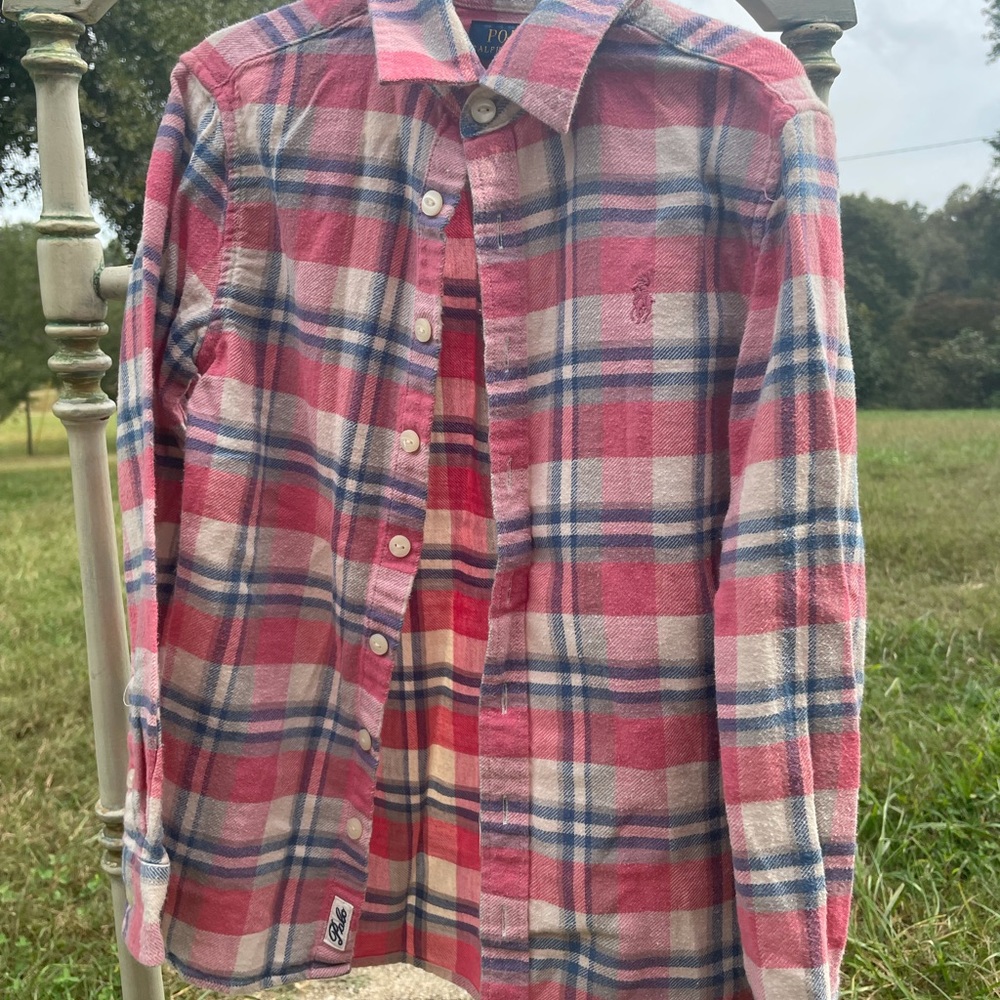 Polo Flannel Button Up Girls Size 7 Plaid